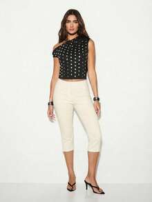 KIZN Quần legging lửng cạp cao màu trắng Bengaline, co giãn, thoải mái, dài đến giữa bắp chân, kiểu quần lửng, thích hợp cho mùa hè và mùa xuân. - trắng - Xem 3