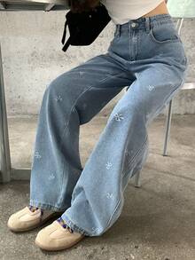 DAZY Quần jean denim nữ in nơ và có túi - Màu xanh lam - Xem 1