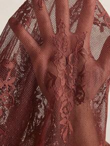 Bohemela Women's Casual Solid Color Knit Lace V-Neck Flare Sleeve Ruffle Hem Blouse - Coffee Brown - View 8