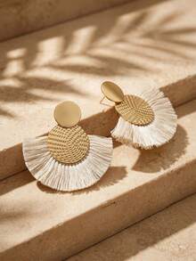 Swim Chiccia Women's Retro Boho Style Summer Tassel Drop Earrings - White - View 2