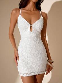 Glamine Women's Backless Tie-Up Party Bachelorette Party Dress.Summmer Dresses For Women, Outfit For Women,Beach Outfit For Women, Elegant Sexsy Party Dresses For Women,Wedding Party Dress,Graduation Dress Women ,Elegant Dresses For Ladies,Graduation Season Outfits , Dresses ,Sequin Dress,White Dress For Women, - White - View 4