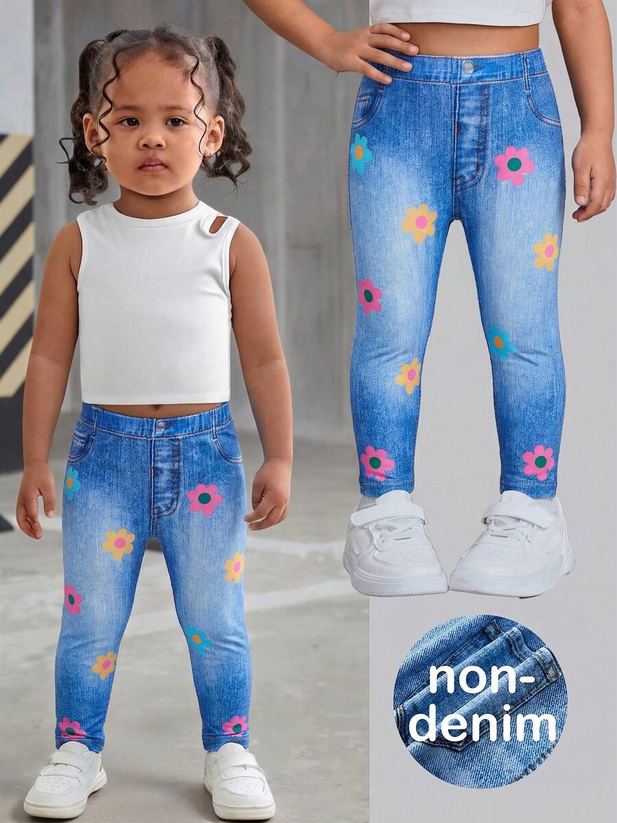 Bubblio Babygirl Casual Comfortable Elastic Waist Knit Blue Pants - Blue - View 1