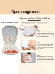 5Pcs 1Set White Shell Pattern Makeup Brush Set With Mirror Portable Mini Makeup Brush Boxed Multi Function Paint Powder Blusher Brush Professional Makeup Kit Complete Makeup Gift Set - Multicolor - View 8