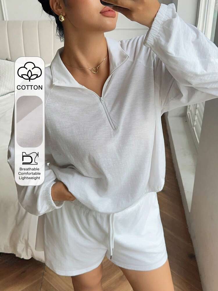 Dazy Plus Casual Loose Sports Style Plus Size Top And Shorts Set, Plus Size Women Spring/Summer White Pajamas Suit