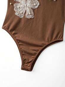 Franclia 女士时尚优雅圆领刺绣串珠无袖连体衣 - 棕色 - 查看 8