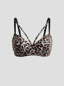 DAZY Leopard Print Adjustable Spaghetti Strap Lightly Padded Bra For Women - Black - View 3