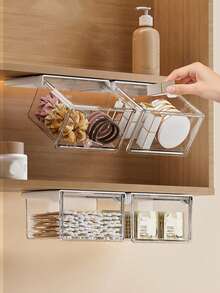 SpaceSaving Expandable Mirror Cabinet With Under Storage Box And Hanging Rack Bathroom Vanity Organizer For Cotton Pads Lipstick Swabs With Hidden Pull Out Drawer Shelf Cosmetic Storage - Multicolor - View 7