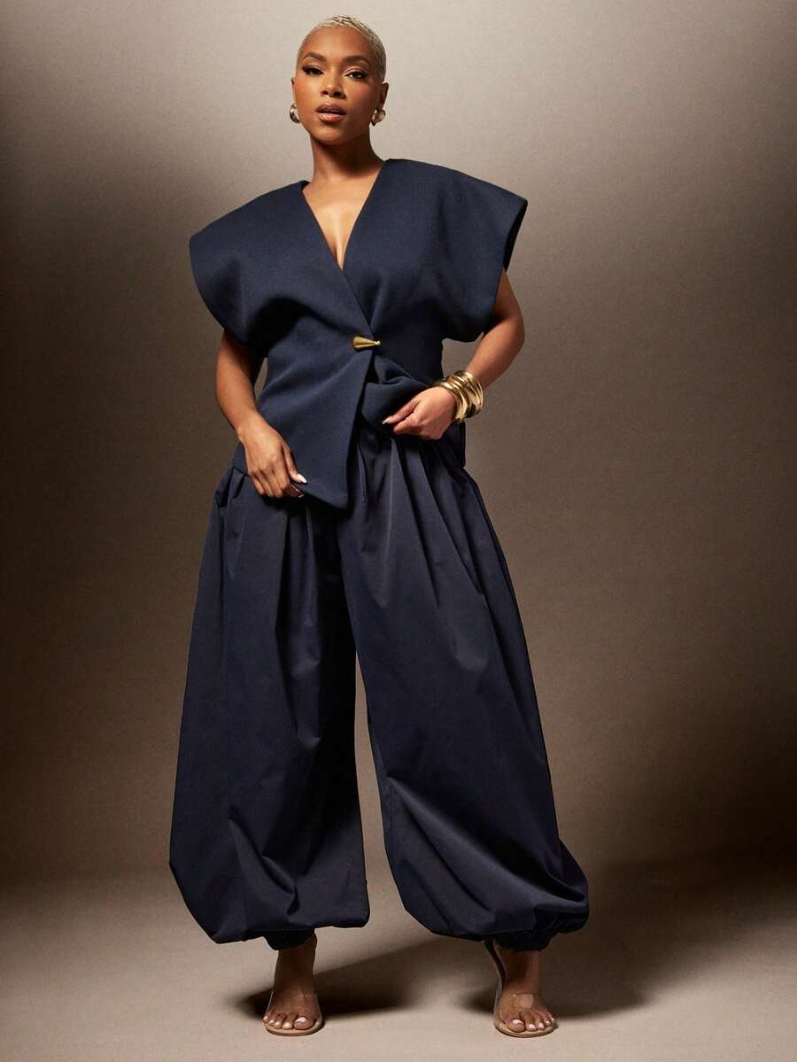 Vixey Pantalones globo con cintura con cordón de tiro alto - Azul - Ver 1