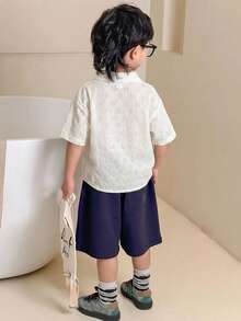 Dazy Kids Boys Loose Fit Turndown Collar Short Sleeve Shirt - Beige - View 2