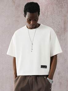 STYNVO Camiseta casual holgada de cuello redondo con gráfico de letras para hombre - Blanco - Ver 4