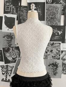 Attitoon Blusa ajustada sin mangas con textura vintage para mujer - Blanco - Ver 2