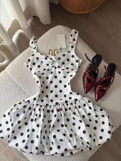 GlowEve 女士波点荷叶边时尚约会派对迷你连衣裙