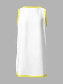 SHEIN EZwear 女士时尚百搭柠檬字母印花撞色休闲连衣裙 - 白色 - 查看 3