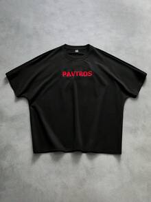 PAVTROS Brand 男士黑色夏季寬鬆街頭風城市度假 T-shirt，逼真鏈條刺繡，舒適日常，情人節禮物，1件 - 黑色 - 查看 6