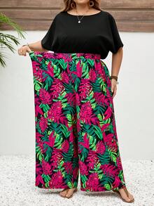 SHEIN CURVE+ 大码两件套音乐节、海滩度假波西米亚风女式宽松衬衫和碎花裤套装，夏季服装 - 彩色 - 查看 7