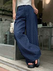 Quần jeans ống rộng chấm bi dáng rộng thoải mái dành cho nữ - Màu xanh lam - Xem 7