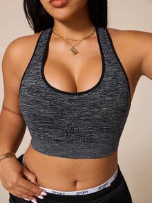 Rhythm Era 1pc Regular Bra + Moisture-Wicking Fabric / Bust-Lifting Design / Racerback Design / Basic Style / Flax Gray + Sports Bra + Fitness/Yoga - Grey - View 5