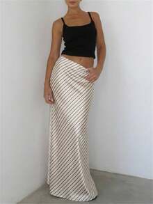 Aloruh Women's Elegant Low Waist Striped Print Fishtail Skirt - Multicolor - View 4