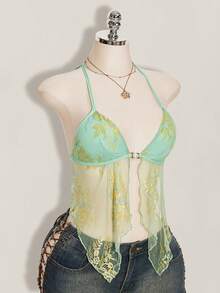 SHEIN ICON 女士花卉蕾丝性感吊带背心 - 綠色 - 查看 1