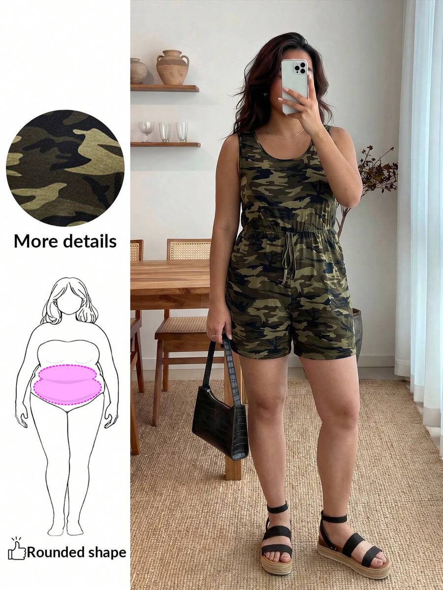 Enliva Plus 迷彩印花抽绳腰部连体衣，夏季 - 彩色 - 查看 1