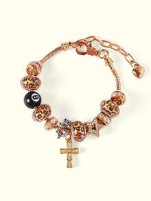 Popjeli DIY Charm, Leopard Bead Junior Leopard Charm Bracelet 1, Flashing Cross Bracelet,Y2K/Cute/Colorful/Chic,For Mom/Women/Girl/Mother,Summer/Beach/Prom/Part/Vacation/Travel,PINK,Heart - Multicolor - View 14