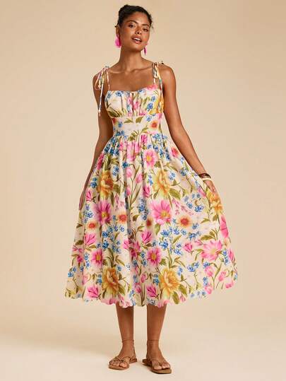 Travachic Vestido sin mangas con estampado floral romántico para vacaciones