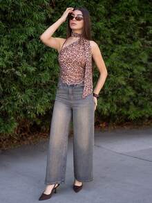 Andrea Bello 女式斜口袋水洗牛仔裤，宽松牛仔裤 - 藍色 - 查看 5