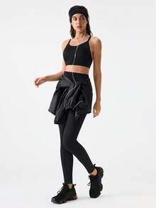 1pc Women's Black Shaping Leggings, Tummy Control, Butt Lifting, Thigh Slimming, Mid-Length Shaping Pants, Suitable As Base Layer - Black - View 2
