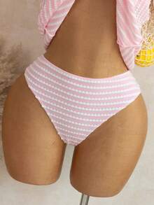 Swim Mod Đồ bơi hai mảnh dáng ôm hở lưng họa tiết sọc dây quai mảnh phong cách Summer New Vibes, áo crop top viền bèo và quần tam giác, bikini nâng đỡ cho ngực nhỏ, phù hợp đi biển, nghỉ dưỡng, tiệc hồ bơi, tiệc sinh nhật, tankini sọc hồng trắng - Hồng - Xem 5
