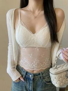 FRIFUL 女士蕾丝拼接休闲百搭约会之夜吊带背心 - 白色 - 查看 1