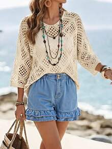 Breezaya Short en jean à double volant avec poches pour femmes - Bleu azur - Voir 2