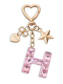 Llavero con letra linda, llavero rosa con diamante, llavero colgante de letra mayúscula de resina con lámina, llavero elegante, regalo para mujer, decoración de billetera, Día del Padre, Día de la Madre, regalo de cumpleaños, regalo festivo de Acción de Gracias y Navidad. - Polvo de diamante - Ver 12