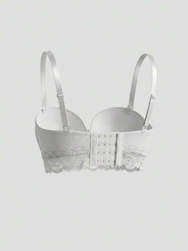 Lace Patchwork Adjustable Spaghetti Strap Slight Push-Up Bra For Women