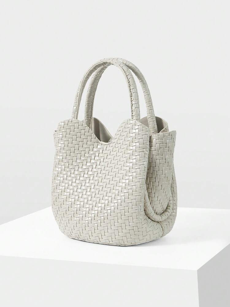 WOMEN'S FASHION LIGHT GRAY WOVEN HANDBAG, EXQUISITE, SIMPLE AND LIGHTWEIGHT, SUITABLE FOR DAILY COMMUTING, SUMMER VACATION, BEACH, SEASIDE MATCHING
