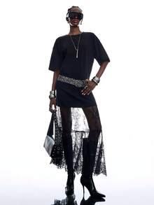 LYSMO 透视蕾丝拼接性感优雅连衣裙 - 黑色 - 查看 8