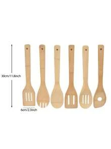 3 Buah Set Peralatan Masak Kayu Gaya Acak Sendok Bambu Spatula Anti Lengket Alat Dapur Penting untuk Apartemen Hadiah Premium untuk Pesta Rumah Baru Natal Memasak Sehari-hari Hitam Perak - MultiWarna - View 4