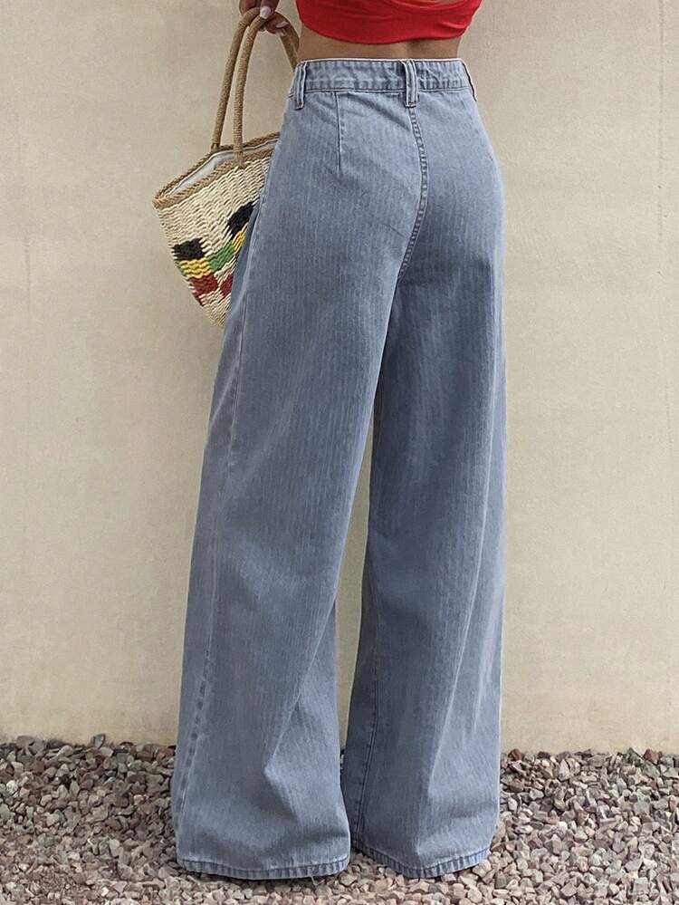 Women's Loose Casual Straight Leg Striped Jeans, Spring & Summer