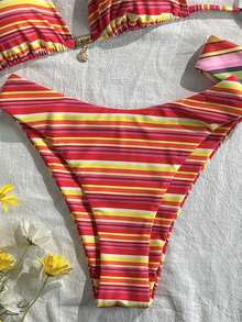 Swim Mod Bộ bikini 4 mảnh cổ yếm kẻ sọc nhiều màu sắc mùa xuân/hè 2026 thích hợp cho kỳ nghỉ biển. - Nhiều màu - Xem 5
