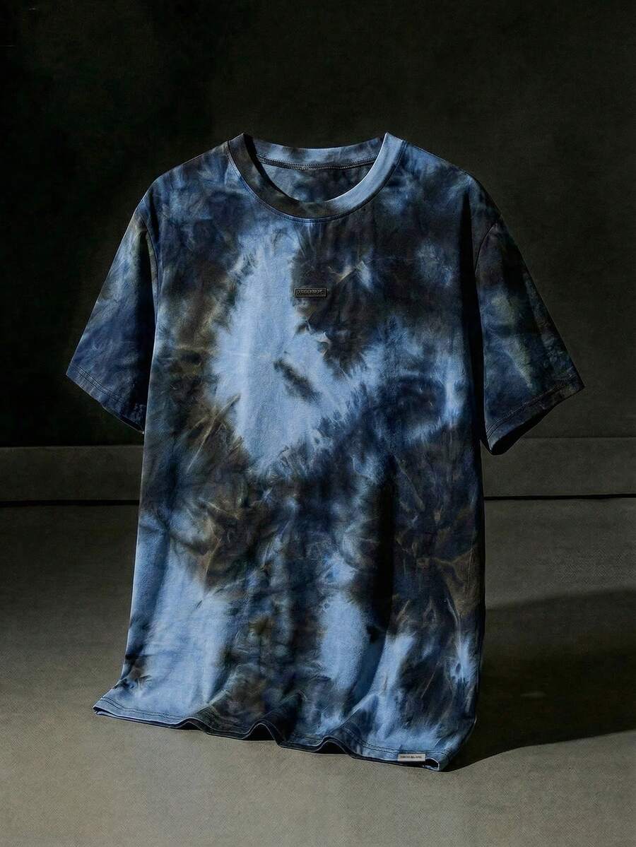 NEON BLANC 男士休闲宽松短袖T恤,标准尺码,蓝色扎染纯色 - 藍色 - 查看 1