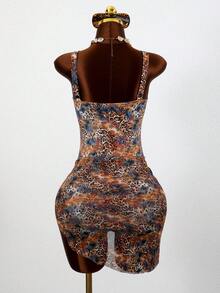 Bonvoyette Leopard Print Random Deep V Sexy One-Piece Swimsuit For Women, 2-Piece Set With Mesh Wrap Skirt, Beach Holiday Sexy Swimwear - Multicolor - View 6