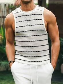 Manfinity Homme Chaleco de punto liso de cuello redondo cómodo para hombres, adecuado para vacaciones casuales, oficina minimalista, negocios minimalistas, citas diarias, hogar casual, fiesta de moda, cena y reunión, se puede usar con ropa casual o solo, adecuado para uso personal o regalo a amigos - Multicolor - Ver 3