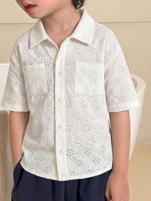 Dazy Kids Boys Loose Fit Turndown Collar Short Sleeve Shirt - Beige - View 4