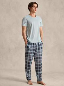 EverLounge Men's Solid Color Short Sleeve T-Shirt And Plaid Pants Homewear Set - Baby Blue - View 5
