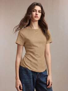BizChic 收腰可調節繫帶 T-shirt，修身性感百搭上衣，適合通勤、約會、休閒、運動、鄉村風、日常穿著、萬聖節、開學季、派對、生日、婚禮賓客、特殊場合、夏季、秋季、度假、辦公室、外出、海灘、聚會、社交、節日、購物、下午茶、旅行 - 棕色 - 查看 3