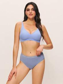 LUVLETTE Blue Airy Wireless Seamless Plunge Lounge Sticky Basic SizeFreedom Bra No Show Underwear Comfy Must-Haves Teen/Girl/Young - Mint Blue - View 9
