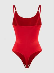 SHEIN Women's Solid Color Casual Cami Bodysuit UnderwearOuter - Red - View 2