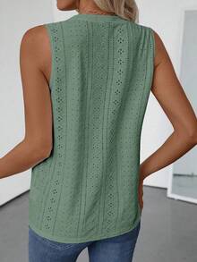 Áo tank top nữ cổ tròn không tay, chất liệu vải dệt họa tiết, thích hợp mặc mùa xuân/hè. - Màu xanh Ô liu - Xem 2