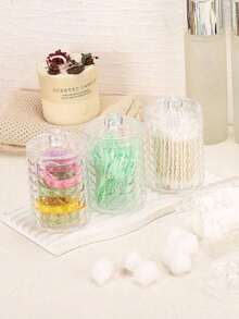1pc Cotton Pad & Swab Holder, Clear Cosmetic Organizer For Bathroom, Makeup Storage Box With Lid, Face Cotton Q-Tip Dispenser - Multicolor - View 7