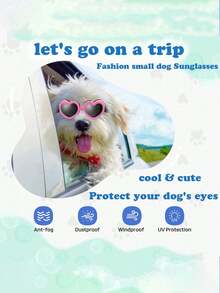 Heart-Shaped Dog Sunglasses UV Protection, Small Breed Puppy Goggles Waterproof Windproof Anti-Fog Adjustable Strap For Beach Outdoor - Multicolor - View 2