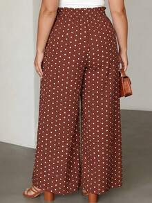 Vionelle Plus Size Women's French Style Casual Elegant Polka Dot Loose Straight Pants - Rust Brown - View 2